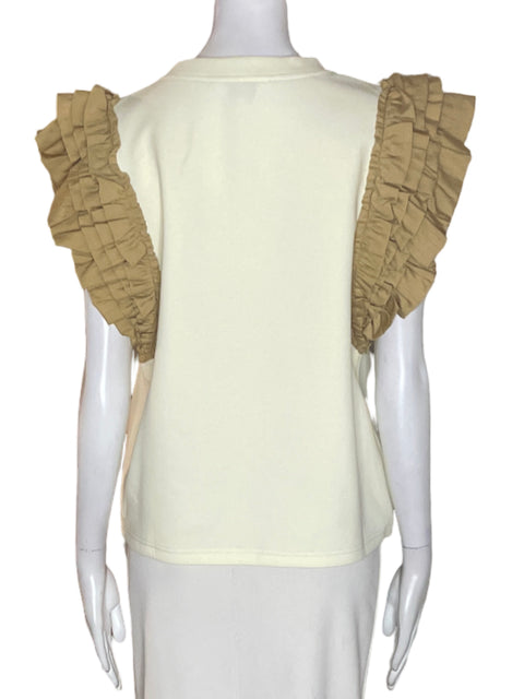 Blusa Strut & Bolt de Algodón Ruchas Sin mangas Beige - Talla L