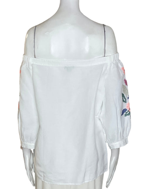 Blusa Ann Taylor Bordado Floral Blanco - Talla S