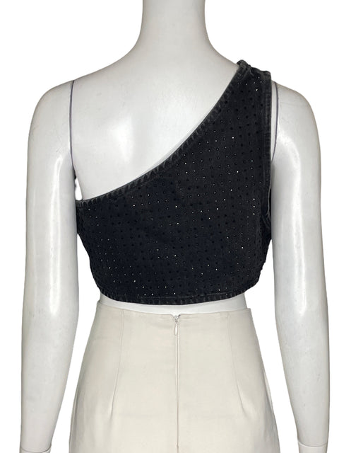 Top Zara de Algodón Asimétrico Brillo Negro - Talla M