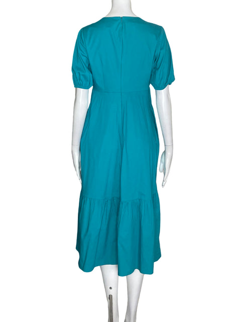 Vestido Donna Morgan de Algodón Manga corta Cuello v Azul - Talla 2