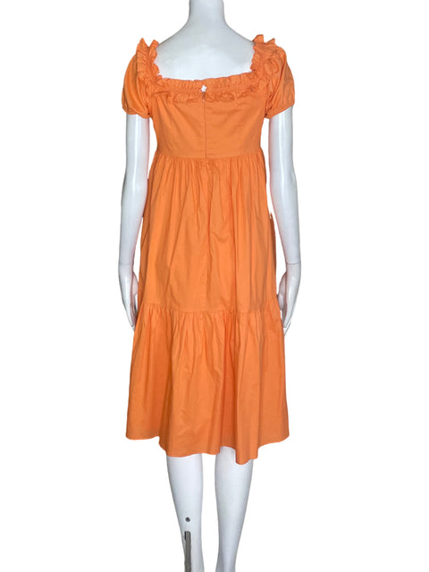 Vestido Bcbg de Algodón Ruchas Midi Naranja - Talla 2