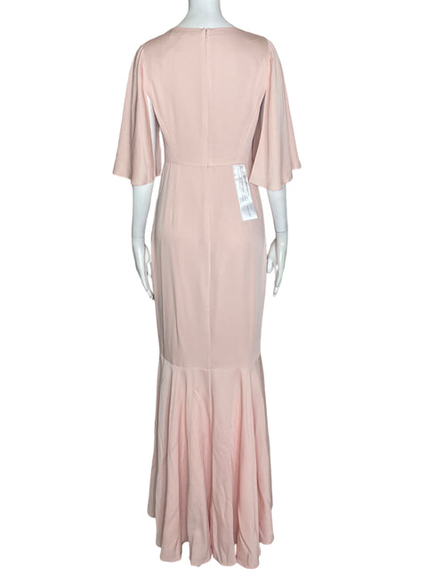 Vestido De Fiesta Bcbg Asimétrico Vuelos Beige - Talla 2