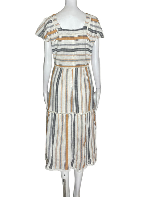 Vestido Maisin de Algodón Rayas Suelto Blanco - Talla S
