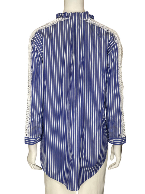 Blusa Sandro de Algodón Rayas Cuello v Azul - Talla 0