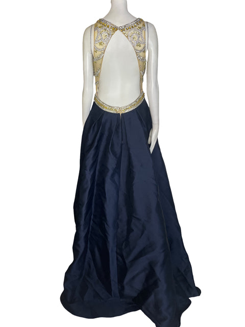Vestido De Fiesta Alquila Couture Pedrería Sin mangas Azul - Talla 10