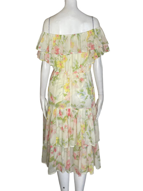 Vestido Via Vai Ruchas Estampado Amarillo - Talla S