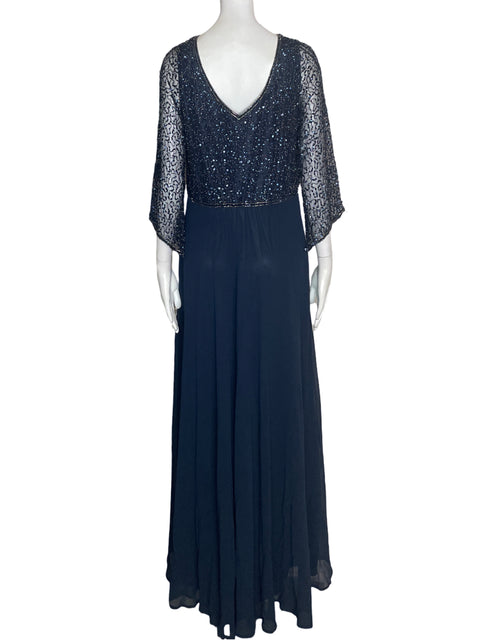 Vestido De Fiesta Jkara Brillo Cuello v Azul - Talla 10