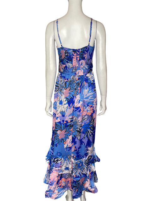 Vestido Via Vai Cuello v Estampado Azul - Talla S