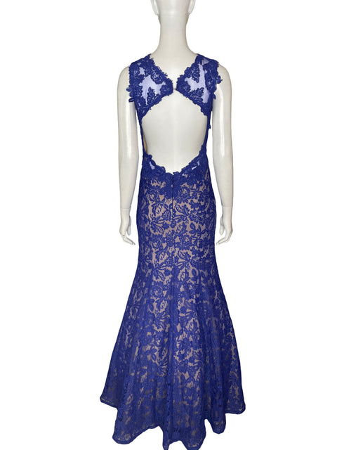 Vestido De Fiesta La Femme Encaje Floral Azul - Talla 6