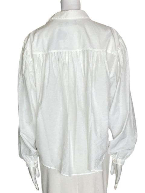 Blusa Polo Ralph Lauren de Algodón Abullonado Botones Blanco - Talla S
