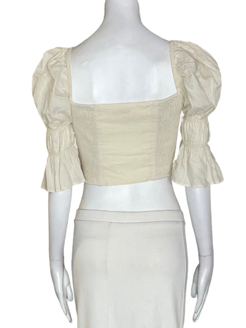 Top Ak’tual de Algodón Abullonado Crop Beige - Talla S