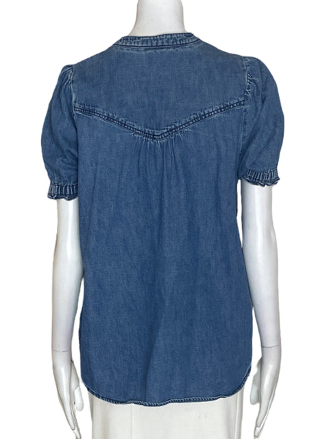 Blusa Pilcro de Algodón Abullonado Manga corta Azul - Talla S