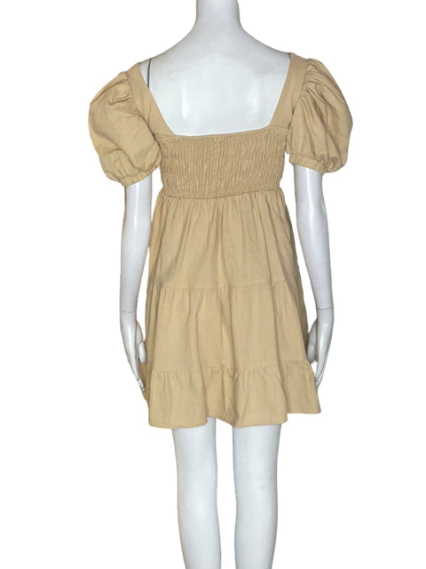 Vestido Girl And The Sun de Lino Ajustado Abullonado Beige - Talla S