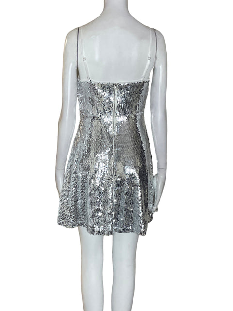 Vestido Allegra K Lentejuelas Mini Plateado - Talla M
