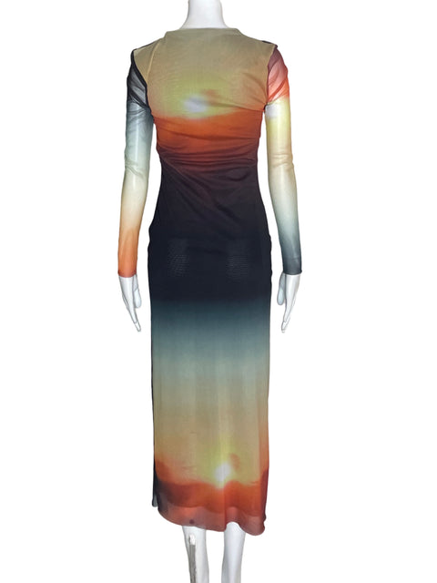 Vestido Zara Ajustado Transparente Naranja - Talla S
