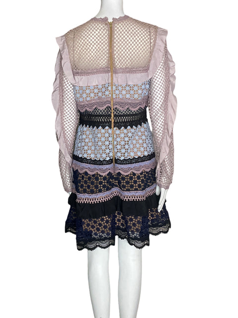 Vestido Self Portrait Tejido Manga larga Rosado - Talla 10