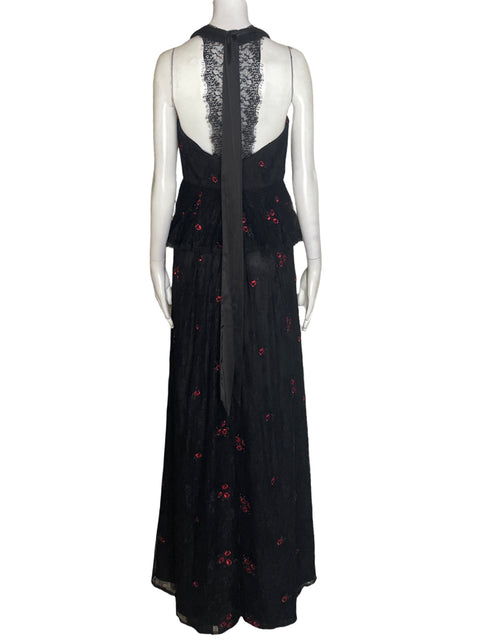 Vestido De Fiesta Monique Lhuillier Halter Maxi Negro - Talla 4