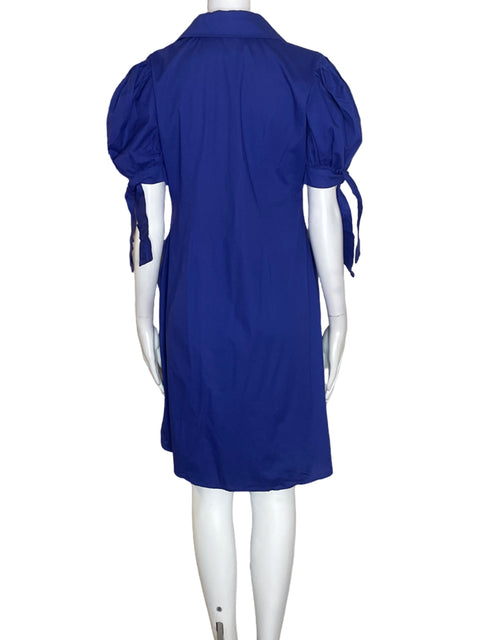 Vestido Kelly Vergara de Algodón Abullonado Midi Azul - Talla M