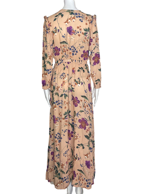 Vestido Oysho Cuello v Maxi Beige - Talla M
