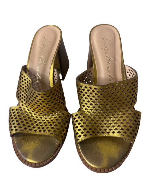 Zapato Luiza Barcelos Tacón cuadrado Troquelado Dorado - Talla 39
