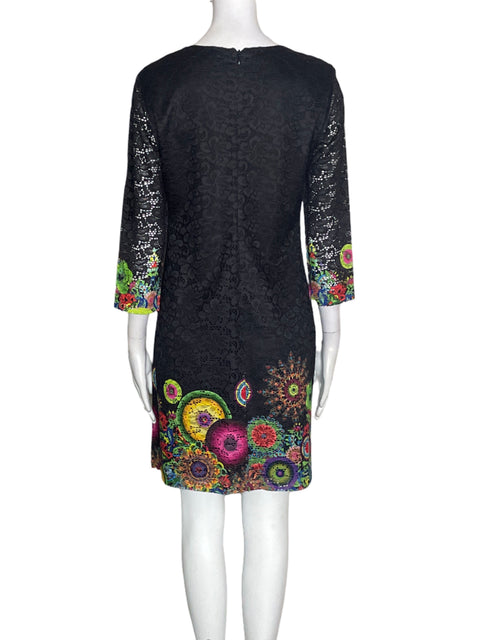 Vestido Desigual Floral Midi Negro - Talla 38