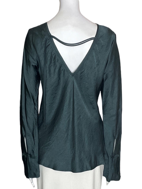Blusa Massimo Dutti Manga larga Satinado Verde - Talla S