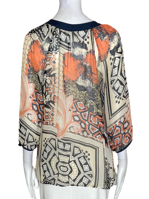 Blusa Trinity Estampado Cuello v Naranja - Talla S