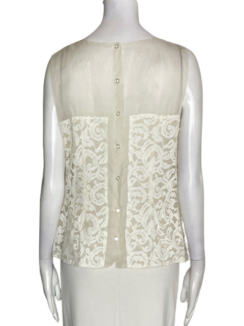 Blusa Ketty Tinoco Transparente Apliques Blanco - Talla 10