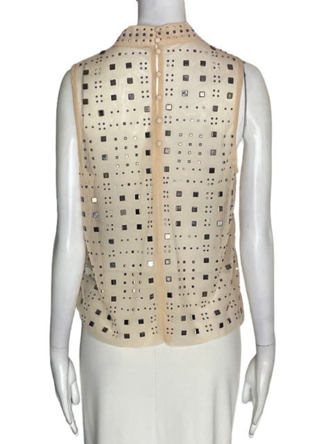 Blusa Sunday In Brooklyn Pedreria Sin mangas Beige - Talla S