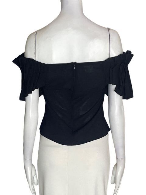 Blusa Lobo Rosa Outshoulder Plisado Negro - Talla S