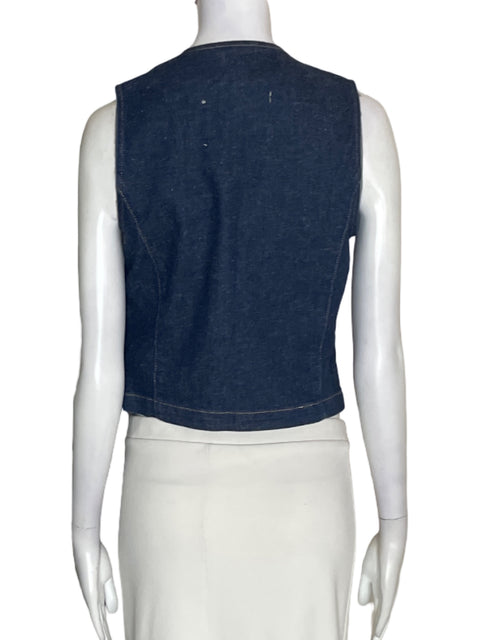 Chaleco Pilcro Botones Cuello v Azul - Talla S