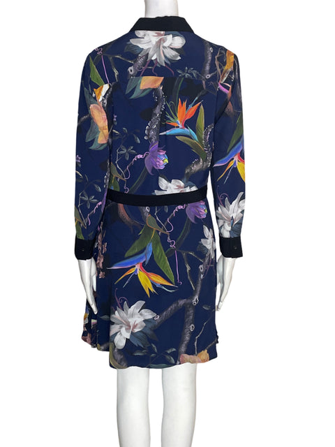 Vestido Reiss de Viscosa Estampado Cruzado Azul - Talla 6