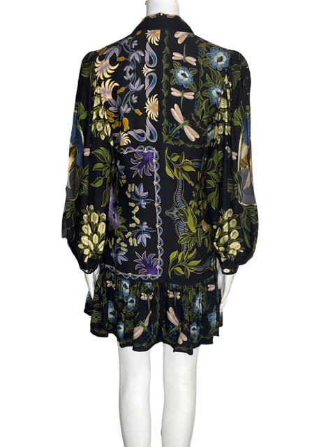 Vestido Farm Estampado Cuello v Negro - Talla S
