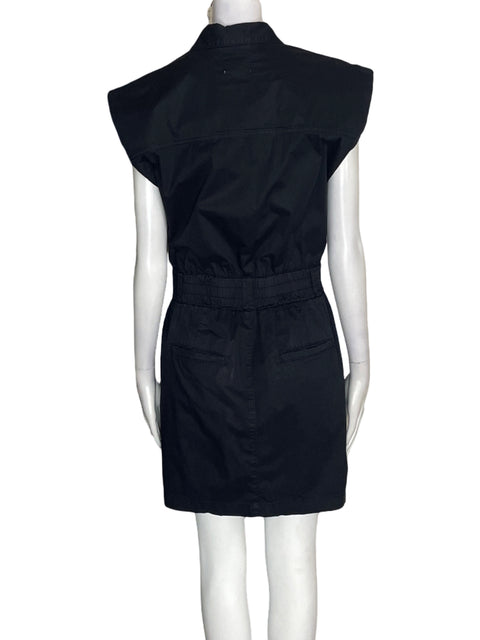 Vestido Pistola de Algodón Ajustado Botones Negro - Talla S