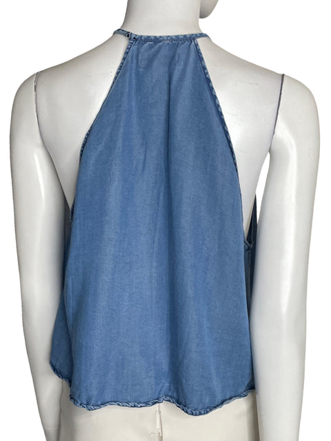Blusa Zara Liso Halter Azul - Talla M