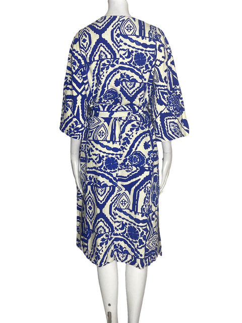 Vestido Zara de Algodón Estampado Fajon Azul - Talla XS
