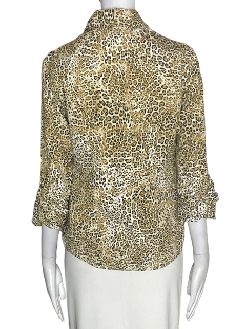 Camisa Jones New York Animal print Botones Beige - Talla S