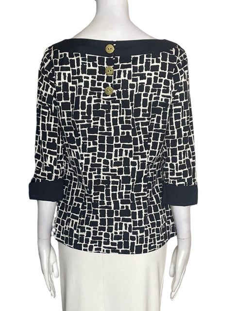 Blusa Ann Taylor Cuello redondo Estampado Negro - Talla 4