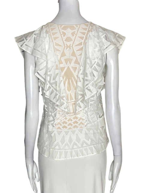 Blusa Bcbg Maxazria Troquelado Ruchas Blanco - Talla XS
