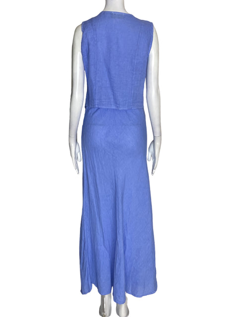 Conjunto Diosa Del Rio de Lino Falda/chaleco Suelto Azul - Talla S