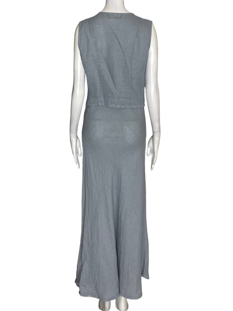 Conjunto Diosa Del Rio de Lino Falda/chaleco Suelto Gris - Talla S