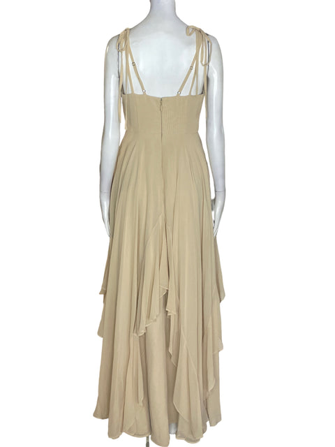 Vestido Barbie Azazie Vuelos Maxi Beige - Talla 4