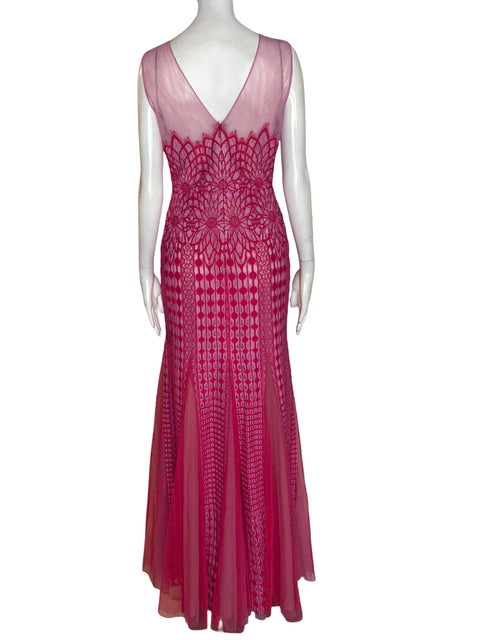 Vestido De Fiesta Bcbg Maxi Texturizado Rosado - Talla 4