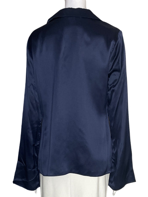Blusa Eaves Satinado Abierto Azul - Talla M