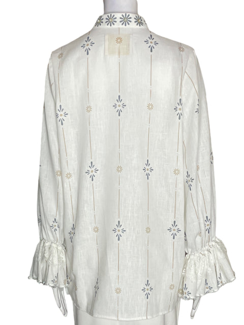 Camisa Pamela Stevenson Apliques Manga larga Blanco - Talla M