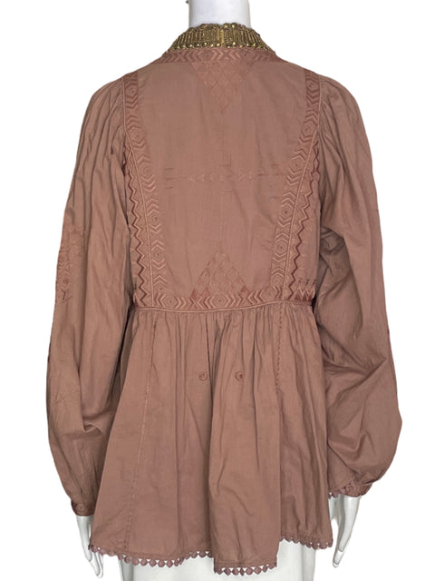 Blusa Free People de Algodón Abullonado Abierto Marrón - Talla M