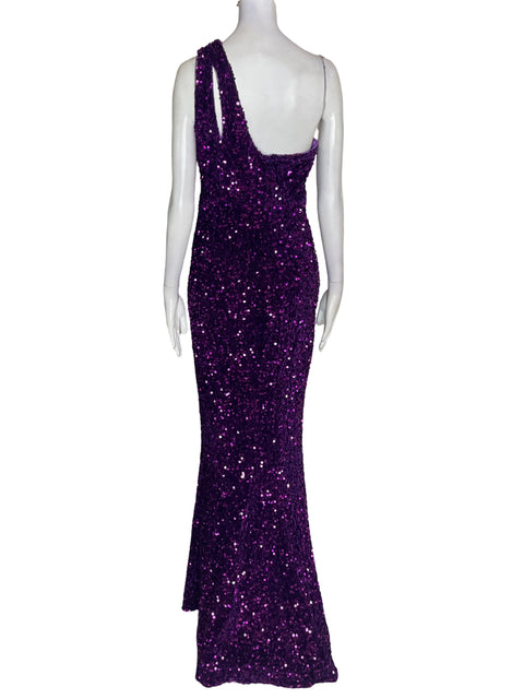 Vestido De Fiesta Tesoro Tps Oneshoulders Brillo Morado - Talla S