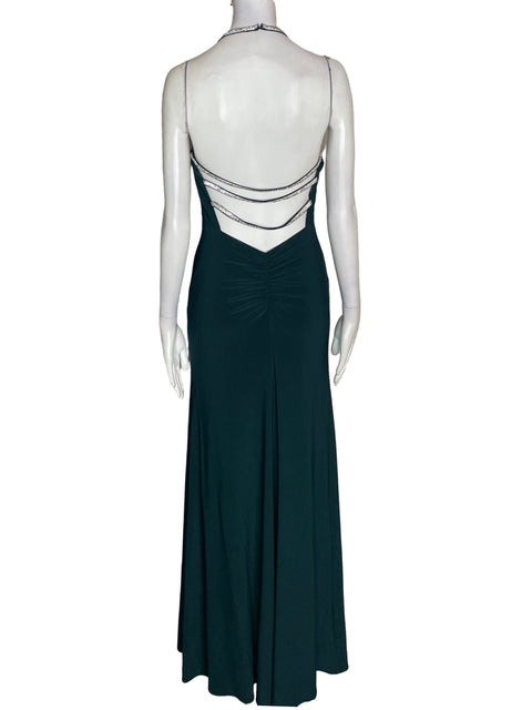 Vestido De Fiesta Morgan&co Brillo Liso Verde - Talla S