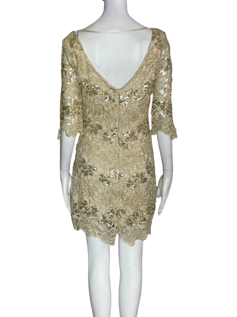 Vestido Studio F Lentejuelas Manga corta Dorado - Talla S