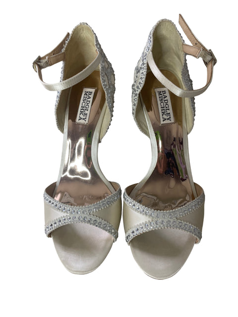 Tacón Badgley Mischka Brillo Tiras Plateado - Talla 9